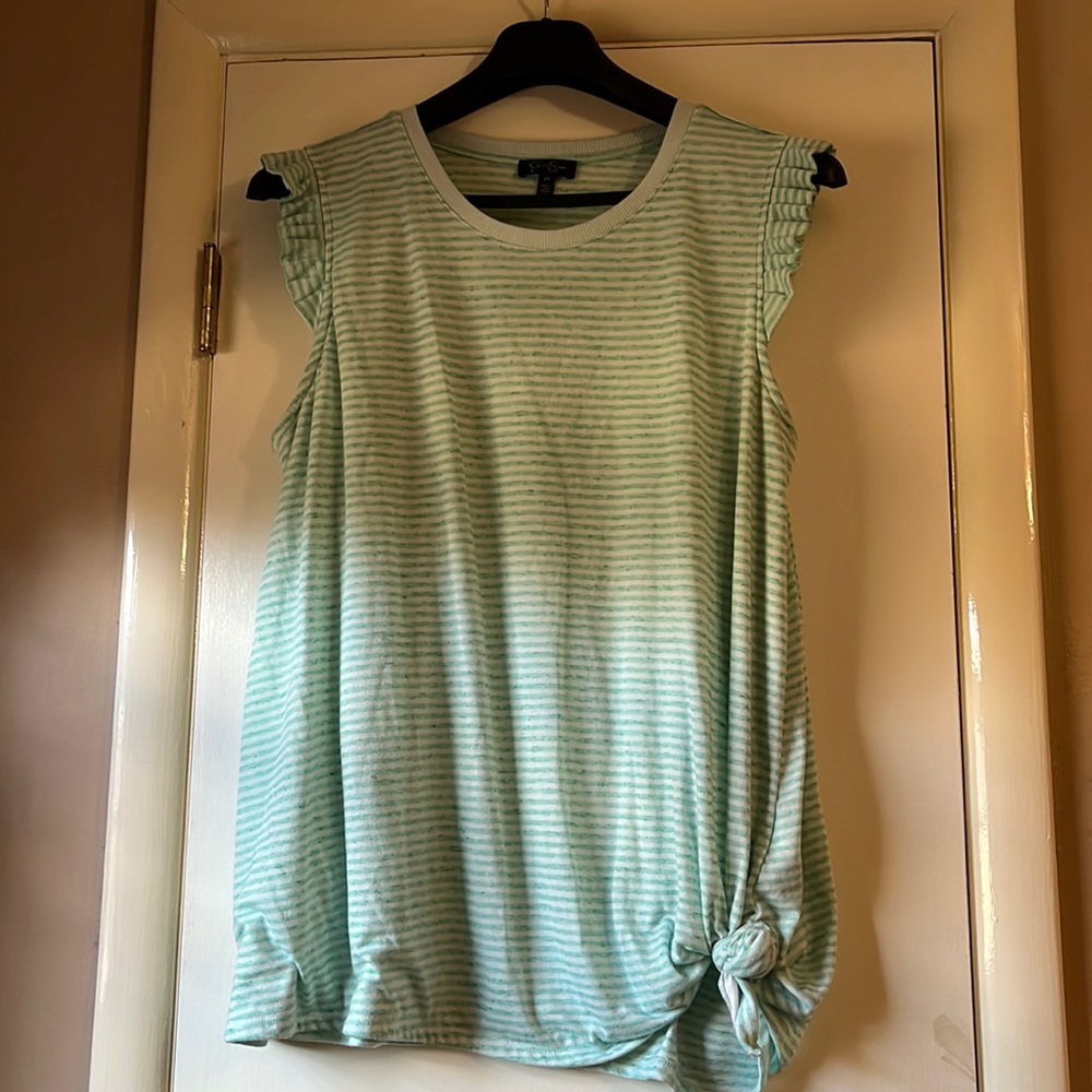 JESSICA SIMPSON sleeveless tie-waist tee - Good Condition -blue/green/white - 2X